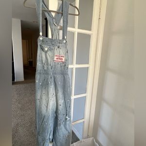 Magnolia Pearl sanfordized drop crotch overalls.